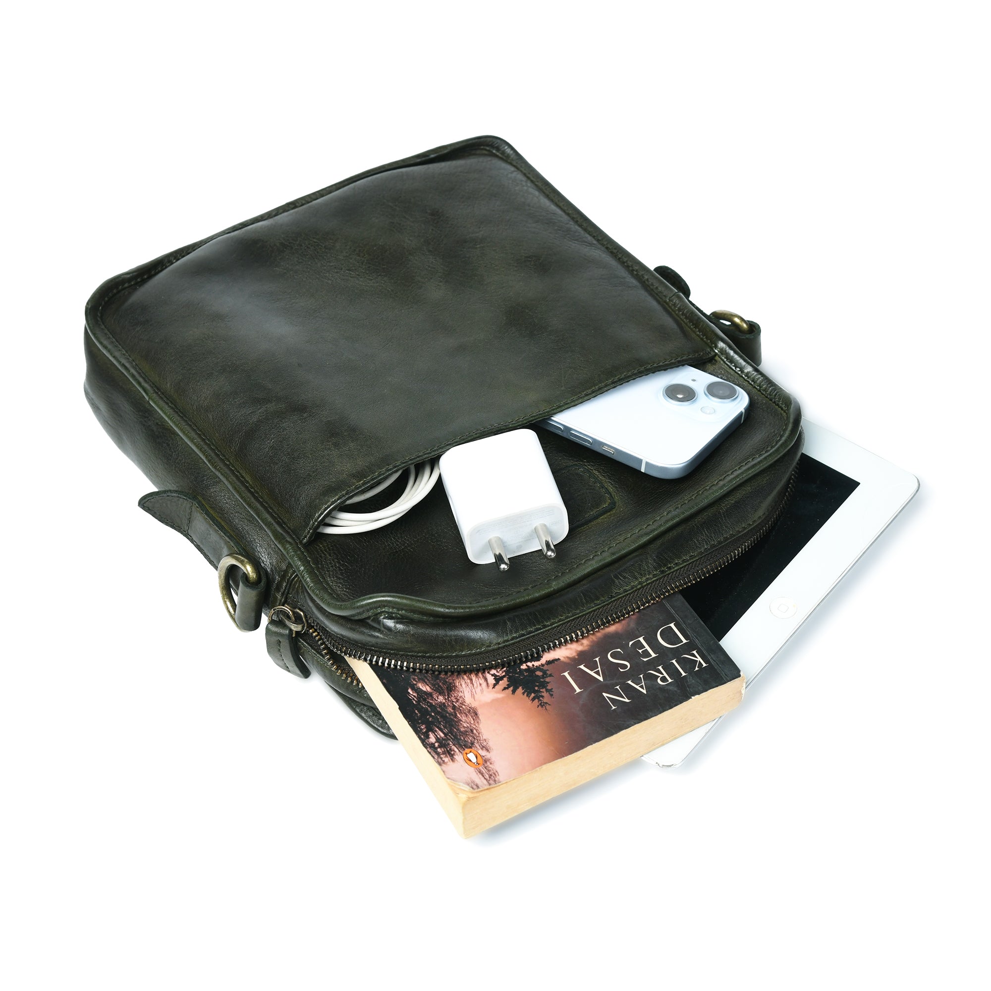 Verdant Trail Leather Sling Bag – Olive Colour